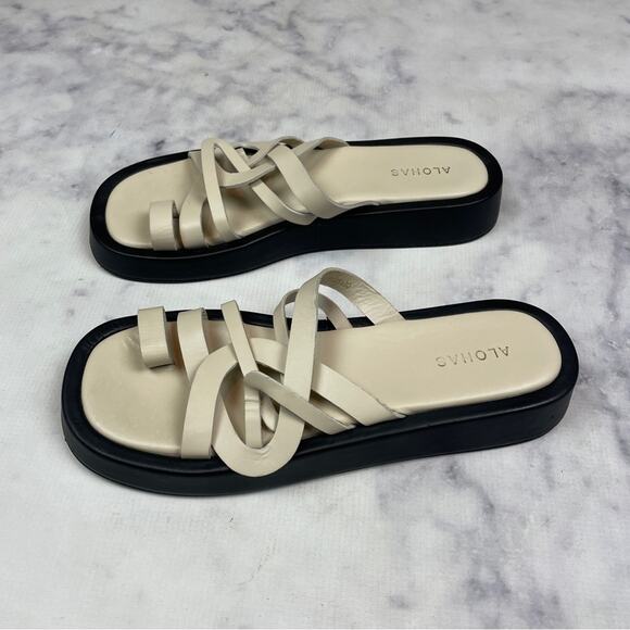 Alohas Ivory Toe Ring Strappy Flat Sandals Flip Flops Minimalist Sz 41 - Picture 6 of 10